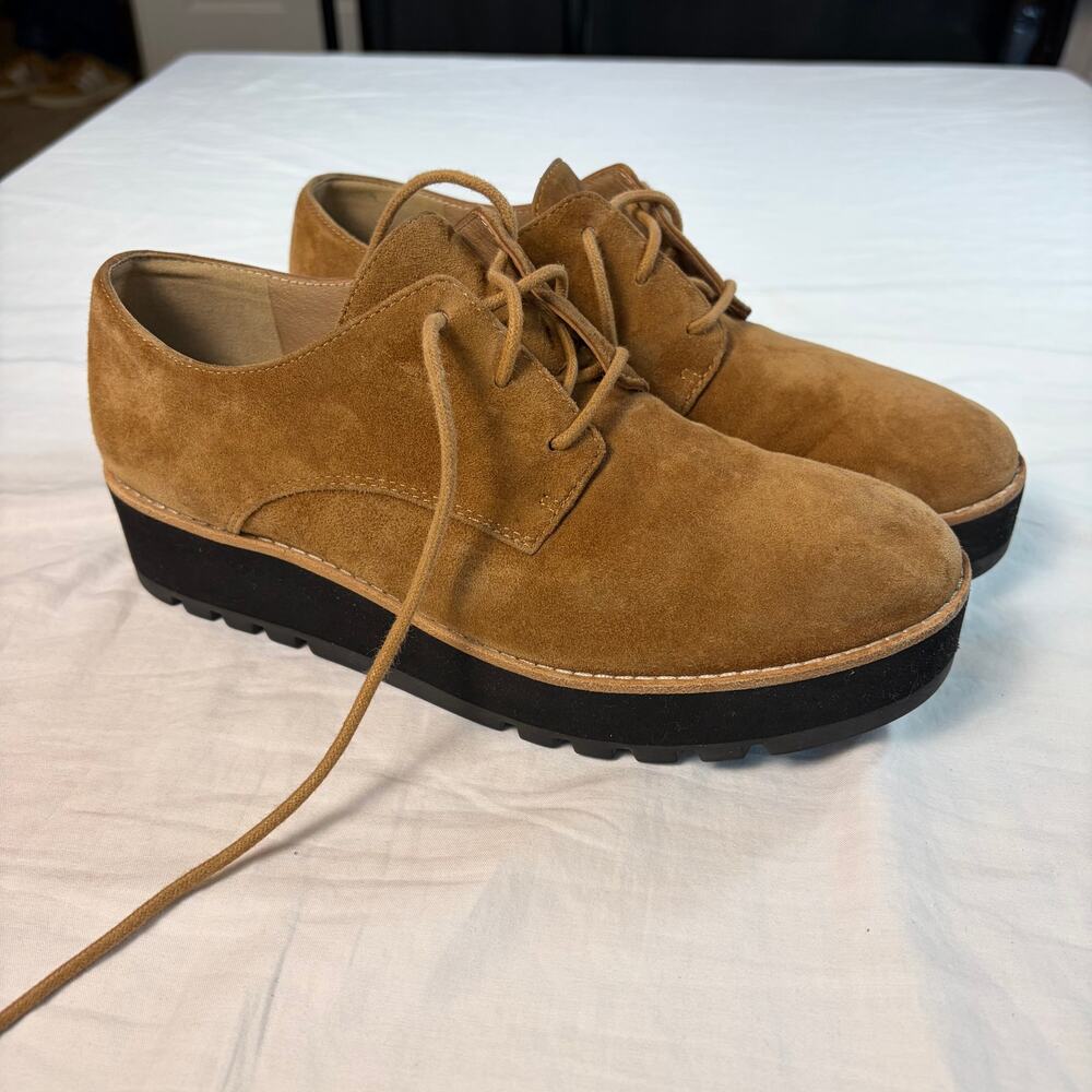 Eileen Fisher womens tan suede platform oxfords. Size 6M. preppy, academic brown - Picture 2 of 8